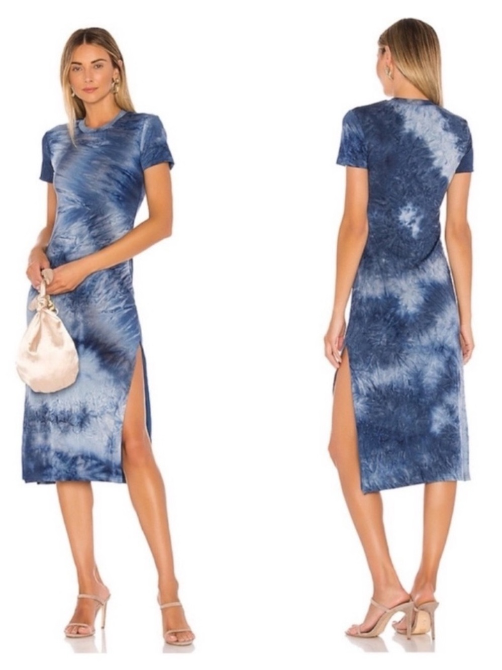 Revolve Lovers + Friends Irina Tie Dye Midi Dress Medium Navy Blue Stretch Slit
